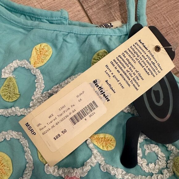 BEETLEJUICE LONDON GIRLS RUFFLE AQUA TIERED POLKA DOT TANK SHIRT SIZE - Picture 4 of 6